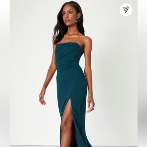 Lulus Marvelous Entrance Emerald Green Pleated Strapless Maxi Dress